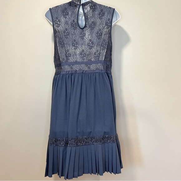 Little Mistress Blue Lace Ribbon Pleated Sleeveless Dress Size 10 - Picture 5 of 9